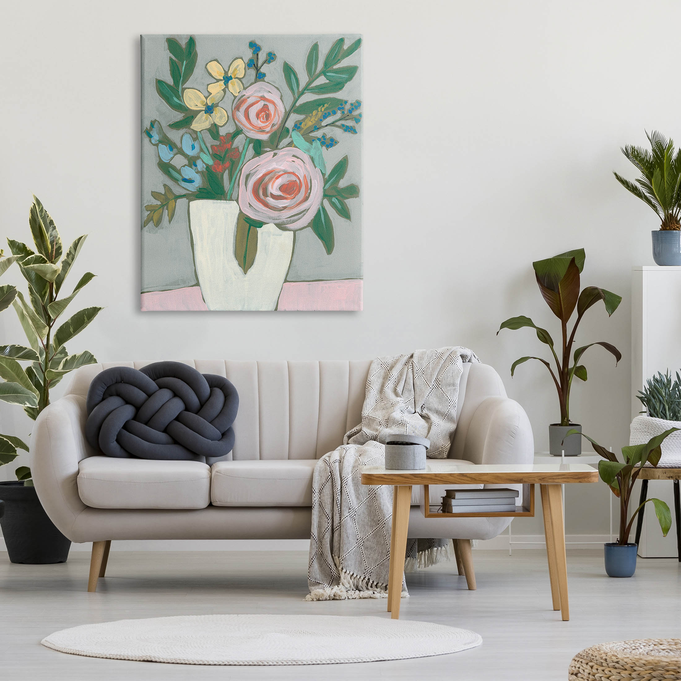 Mixed Rose Bouquet Abstract Botanical & Floral Painting Gallery Wrapped Canvas Print Wall Art