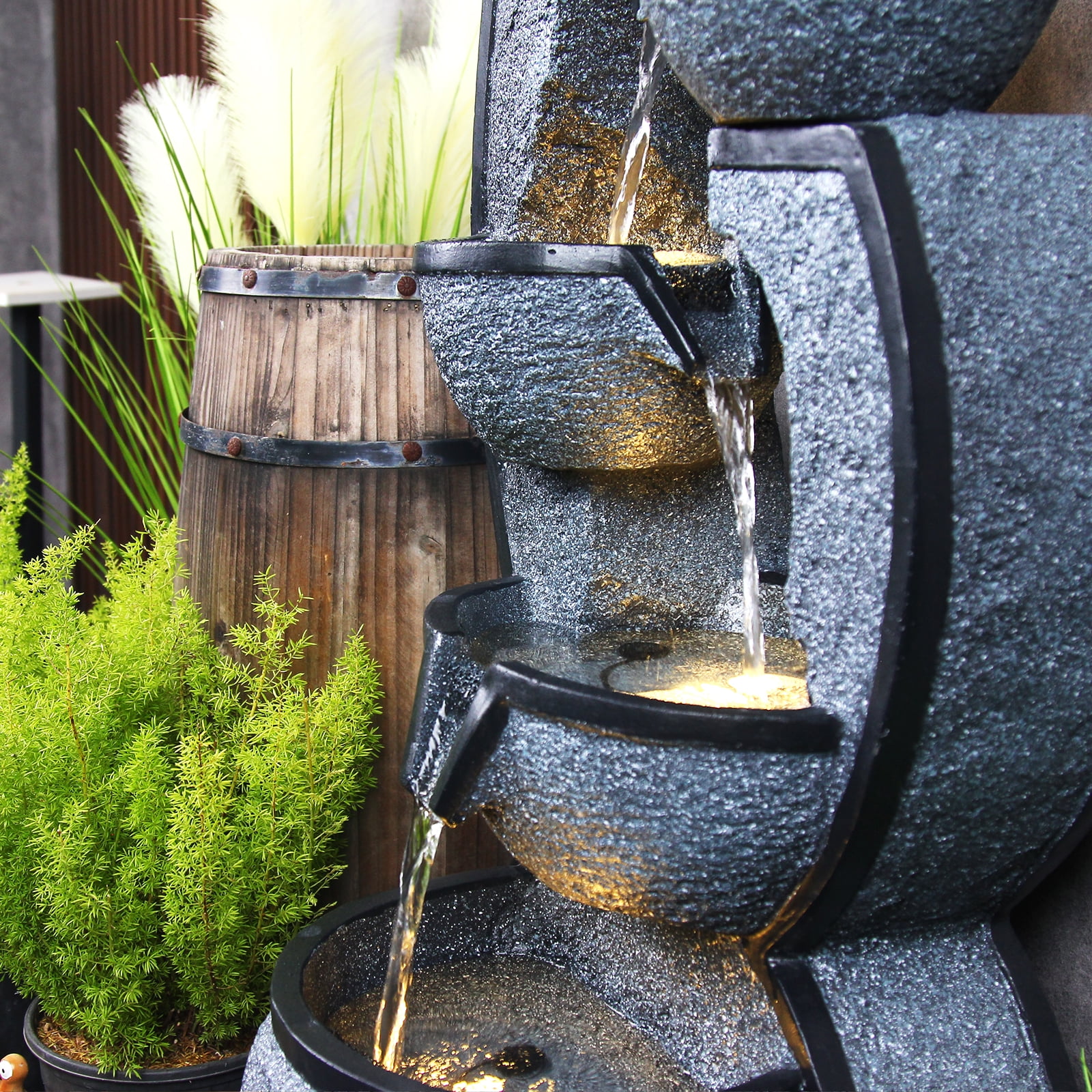 5-Tiers Water Garden Fountain Outdoor Indoor Waterfalls Water Feature with LED Light & Pump 37.4''H Fountains and Waterfalls for Living Room Garden Patio Porch