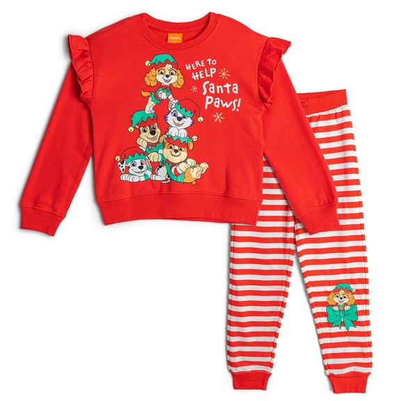 Paw Patrol Skye Chase Marshall Christmas Fleece Pullover Sweatshirt and Jogger Pants Outfit Set Toddler to Big Kid