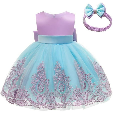 

HBYJLZYG Princess Dresses For Girls With Headband Set Baby Girl Tulle Dress Pageant Lace Dress Toddler Party Bowknot Gown 0-6 Years