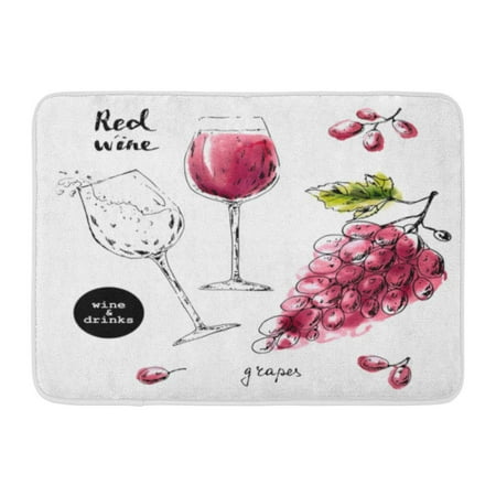 Grape Arbor Stained Glass GODPOK Black Ink Sketch of Wine Glasses with Red Watercolor Stains and Grape Cluster for Food and Drink Label Rug Doormat Bath Mat 23.6x15.7 inch ()