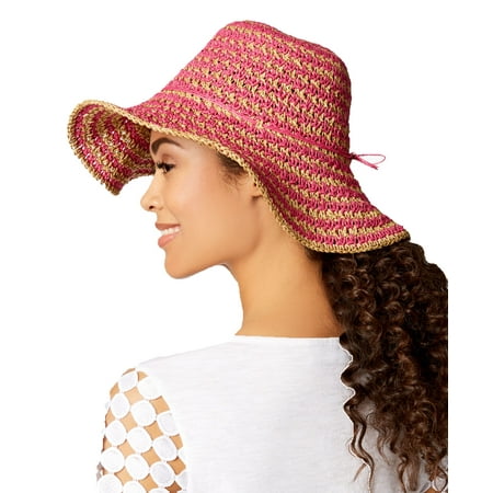 Nine West Women’s Crochet Floppy Hat (Pink/Natural, One Size)