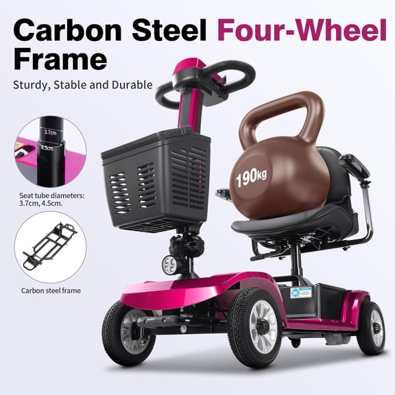 Unificare Pink 4‑Wheel Foldable Electric Mobility Scooter for Seniors Adults Heavy Duty Travel Power Scooter