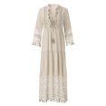 thumbnail image 3 of CHOK Robe Bohème d'Été pour Femmes, Robe Maxi Décontractée Grande Taille, Couleur Unie, Col en V, Robes Soleil, Dentelle à Franges, Longue Robe, 3 of 7