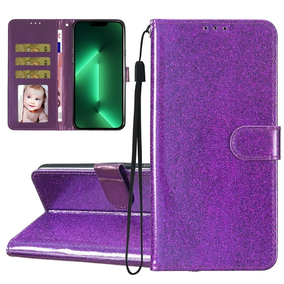 For Samsung A54 5G Wallet Case Bling Shiny Premium PU Leather with RFID Blocking Card Slots Holder Magnetic Flip Kickstand Shockproof Wrist Strap Cover For Samsung Galaxy A54 5G, Purple