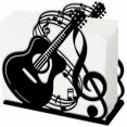 thumbnail image 1 of Servilletero de guitarra y partituras para mesas. Servilletero de hierro negro con forma de guitarra. Servilleteros con diseño musical. Servilletero práctico. Decoración., 1 of 9
