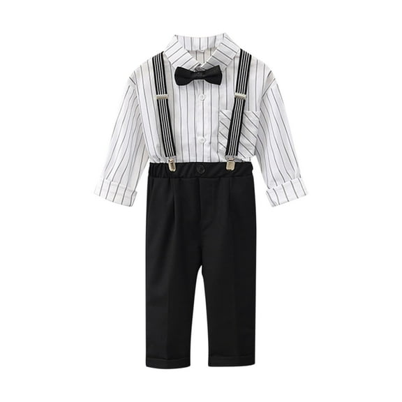 bbymog Boys Dress Suit Boy Clothes Sets Bowtie Shirts Suspenders Pants 3Pcs Gentleman Outfits Suits 1-12 Years Black B 8 Years