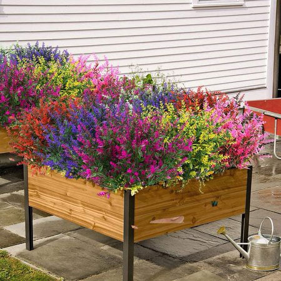 ZOELNIC 24 Bundles Outdoor Artificial Lavender Fake Flowers UV Resistant Shrubs, Faux Plastic Greenery for Indoor Outside Hanging Plants Garden Porch Window Box Home Wedding Farmhouse Decor (Rosered)