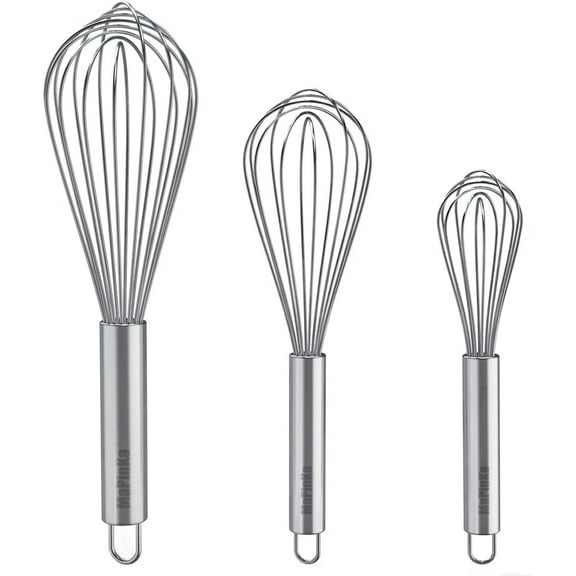 Modern and Simple Design Stainless Steel Balloon Whisk Set 8" 10" 12" for Kitchen Mixing,Whisking and Stirring - Pack of 3