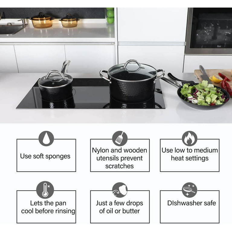 15 Pcs Black Hammered Cooking Pans Set, Healthy Granite Nonstick