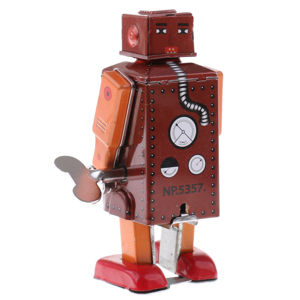 Retro Wind Up Red Walking Robot Clockwork Mechanical Tin Toy Kids Xmas Gift 