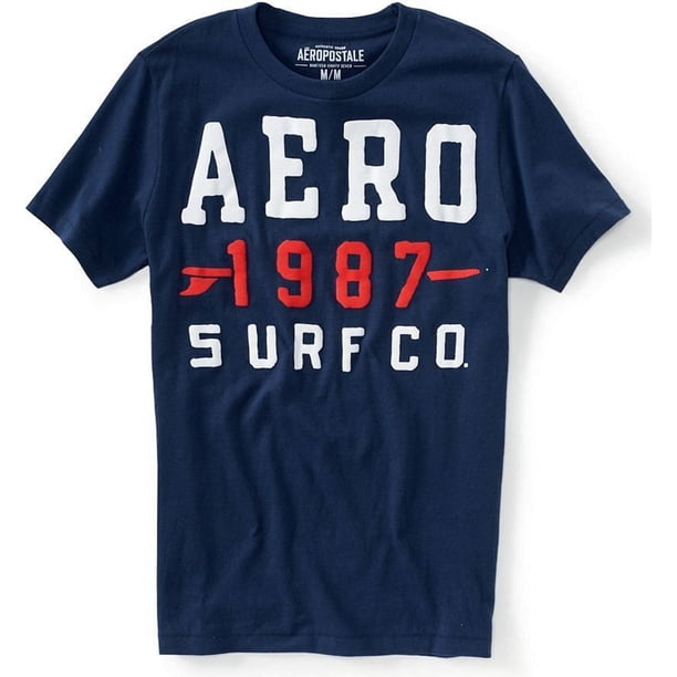 Aeropostale Mens 1987 Surf Co. Camiseta gráfica, azul, pequeña Aeropostale Camiseta gráfica