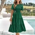 thumbnail image 1 of Liquidation et Promo, Robe Plissée Unie à Manches Courtes et Col Rond d'Été Décontractée et Aguichant pour Femme pour un Style Tendance, Chaude et Stylée/95 % Polyester, 5 % Élasthanne, Vert, Sopatenor, 1 of 8