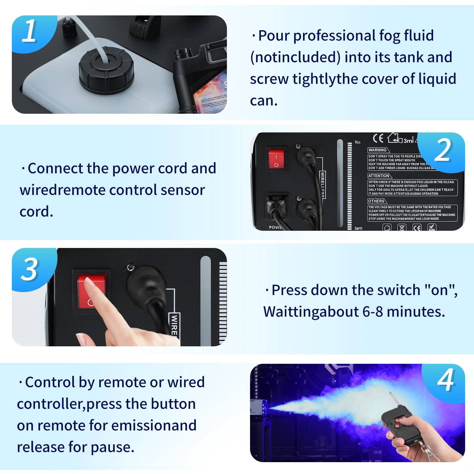 1500W Fog Machine 20000CFM Smoke Machine with LED Lights,Wireless Remote & Wired Control Professional Smoke Machine for DJ Stage Halloween Party Wedding Christmas