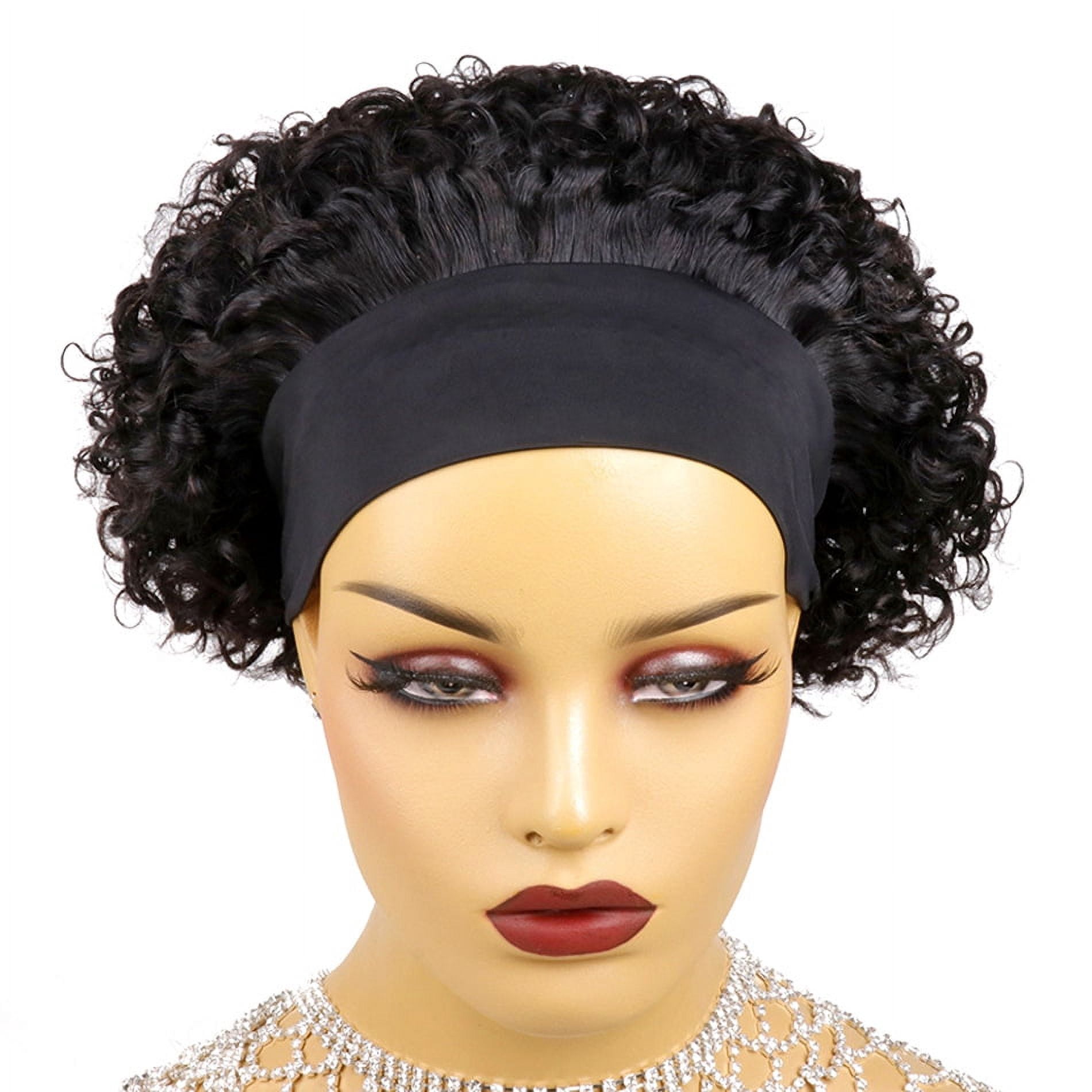 #1B Headband Wig Pixie Cut Curly Headband Wig Human Hair Glueless Pixie Wigs Curly Headband Wigs for Black Women Human Hair Brazilian Virgin Short Curly Human Hair Wigs