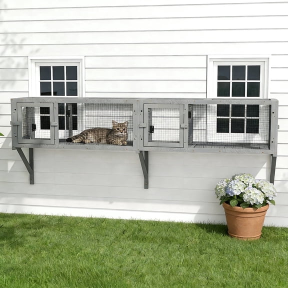 COZIWOW Wall Mounted Cat Tunnel Set of 2 – Dark Gray, Solid Pine & Vinyl-Coated Mesh, Multi-Entry Playhouse with Tripods, Space-Saving Vertical Cat Furniture for Indoor Cats