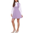thumbnail image 2 of Tie Neck Dresses for Women's 1960s Vintage Long Sleeve Contrast Color Dress M Purple Gray, 2 of 6