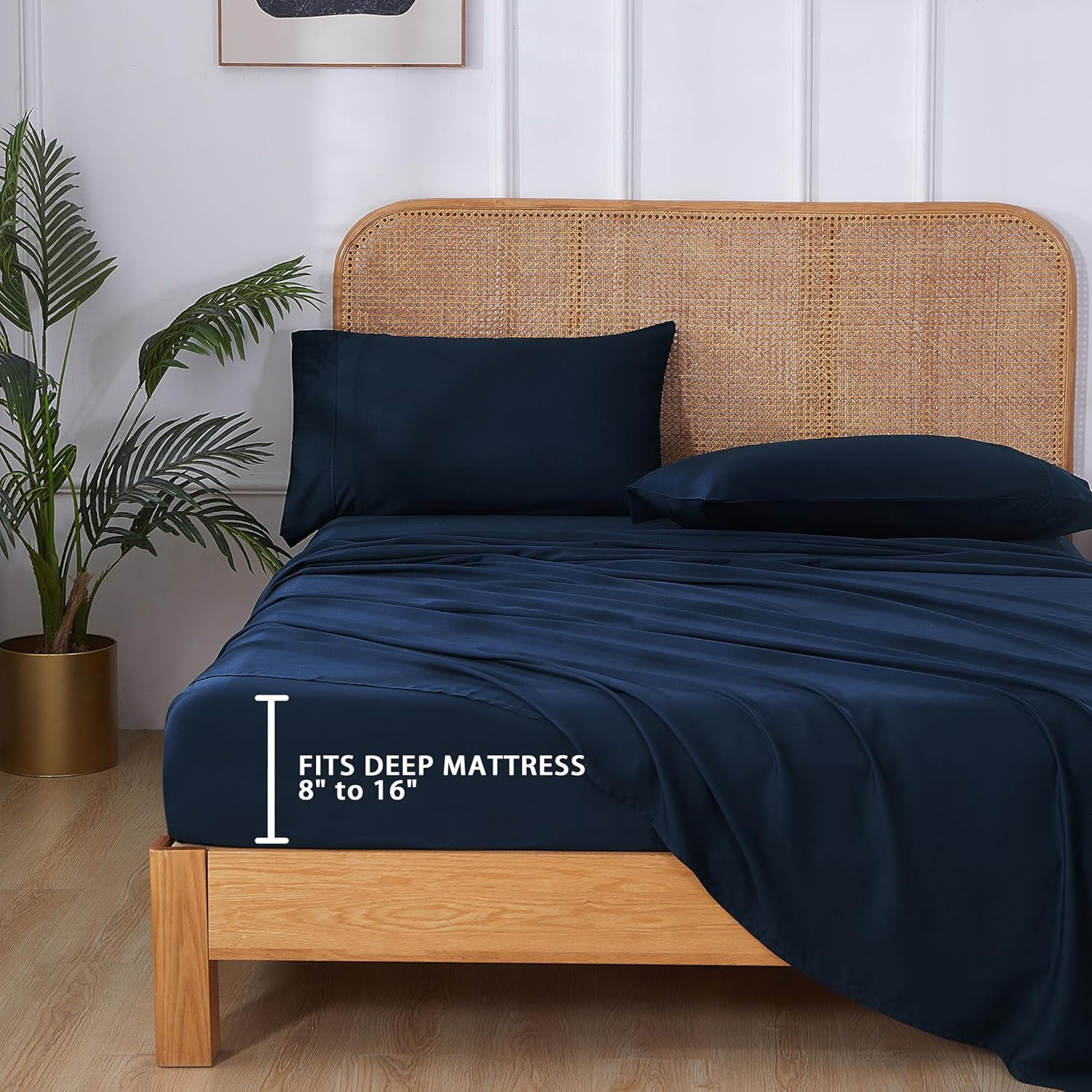 100% Bamboo Viscose Queen Sheet Set, 400 Thread Count, Cooling Sheets for Hot Sleepers, 16" Deep Pocket, Ultra Soft Breathable & Hotel Luxury Silky Bed Sheets, 4 Pieces, Queen, Dark Grey