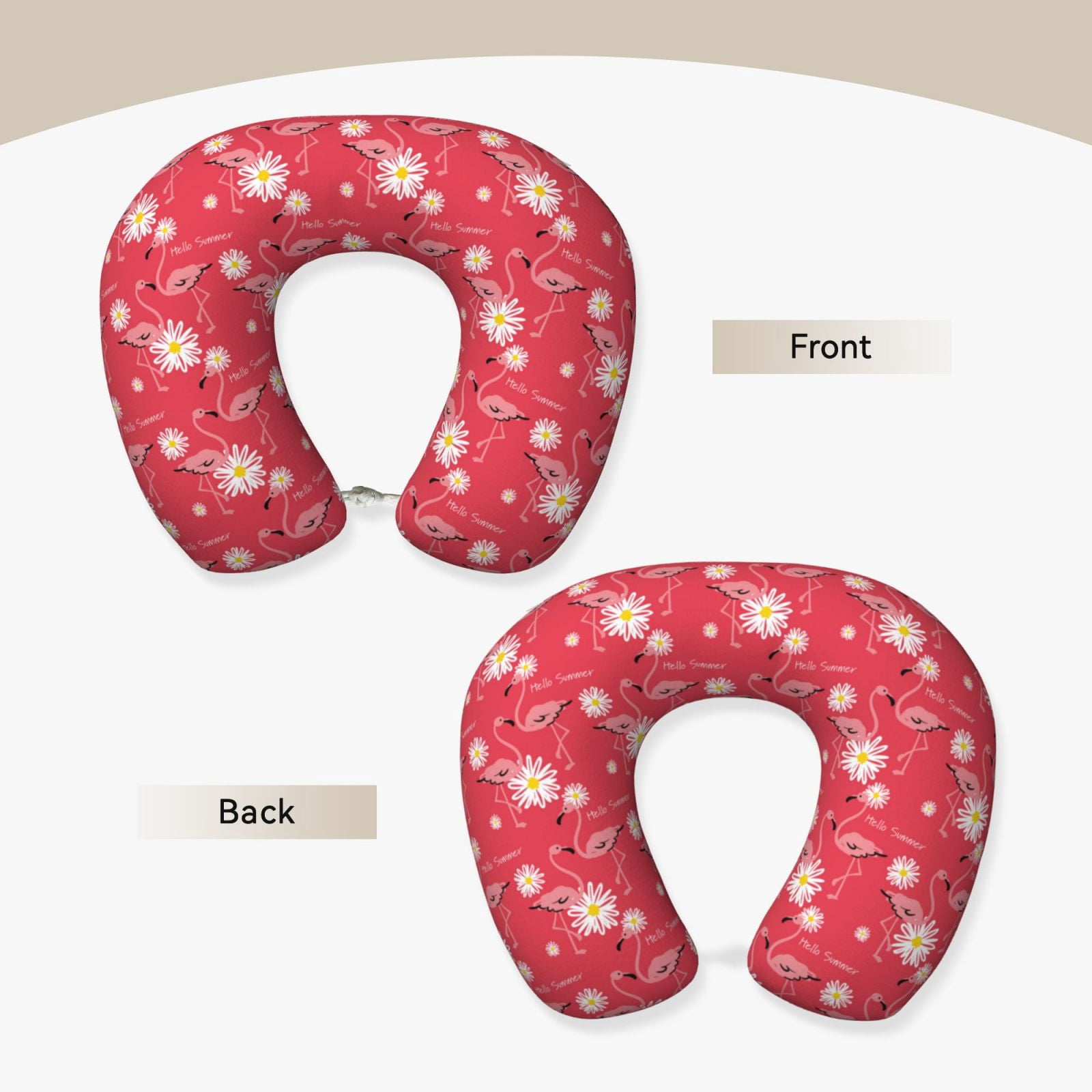 Xecao Hello Summer Flamingo Print Memory Foam Cervical Neck Pillow Versatile U-Shaped Pillows for Home,Office,Camping,Travelling,Soft Washable Cover