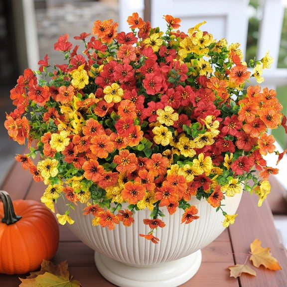Scidweet Artificial Fall Flowers Outdoors, 12 Bundles Autumn Faux Silk Flowers Fake Plants Fall Decorations for Home Outside Yard Garden Porch Patio Autumn Thanksgiving, MultiColor