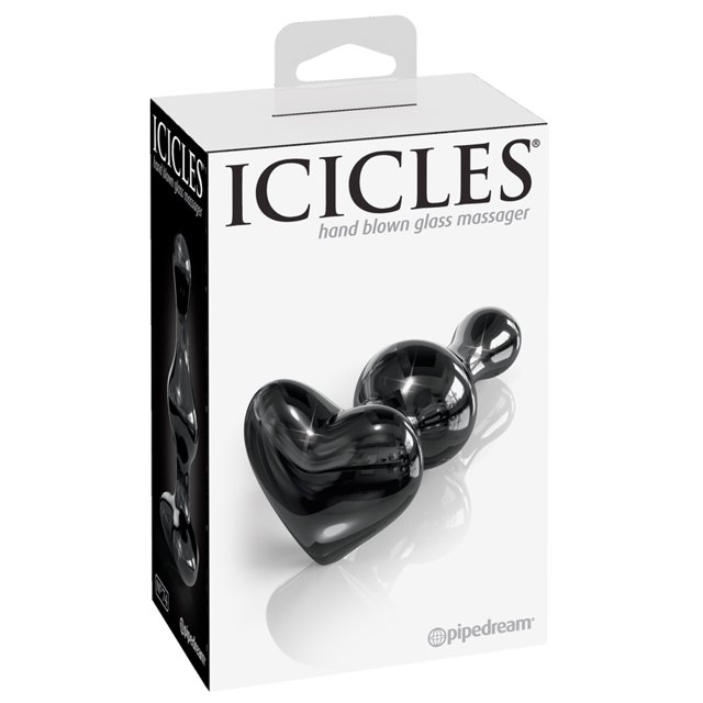 Pipedream Icicles #74 Base de corazón de masaje de vidrio negro