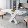 thumbnail image 5 of Modern Square Dining Table, Stretchable, White Table Top+MDF X-Shape Table Leg with Metal Base, 5 of 7