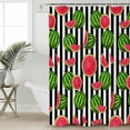 thumbnail image 2 of Extra Long Shower Curtain 72x84 Inch, Red Green Watermelon Shower Curtain Waterproof Bathroom Decor Watercolor Botanical Black White Stripe Fabric Bath Curtain Set Accessories with Hooks, 2 of 6