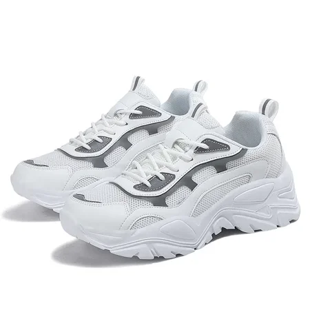

Women‘s Chunky Sneakers Mesh Faux Leather Breathable Low Top Lace Up Round Toe Non Slip Shoes