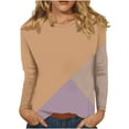 thumbnail image 2 of pimelu Women's 3/4 Sleeve Shirts Winter Fall Long Sleeve Tops Color Block Round Neck Loose Tops Comfy Soft Blouses Summer Casual Pullover Winter Clearance Deals, 2 of 4