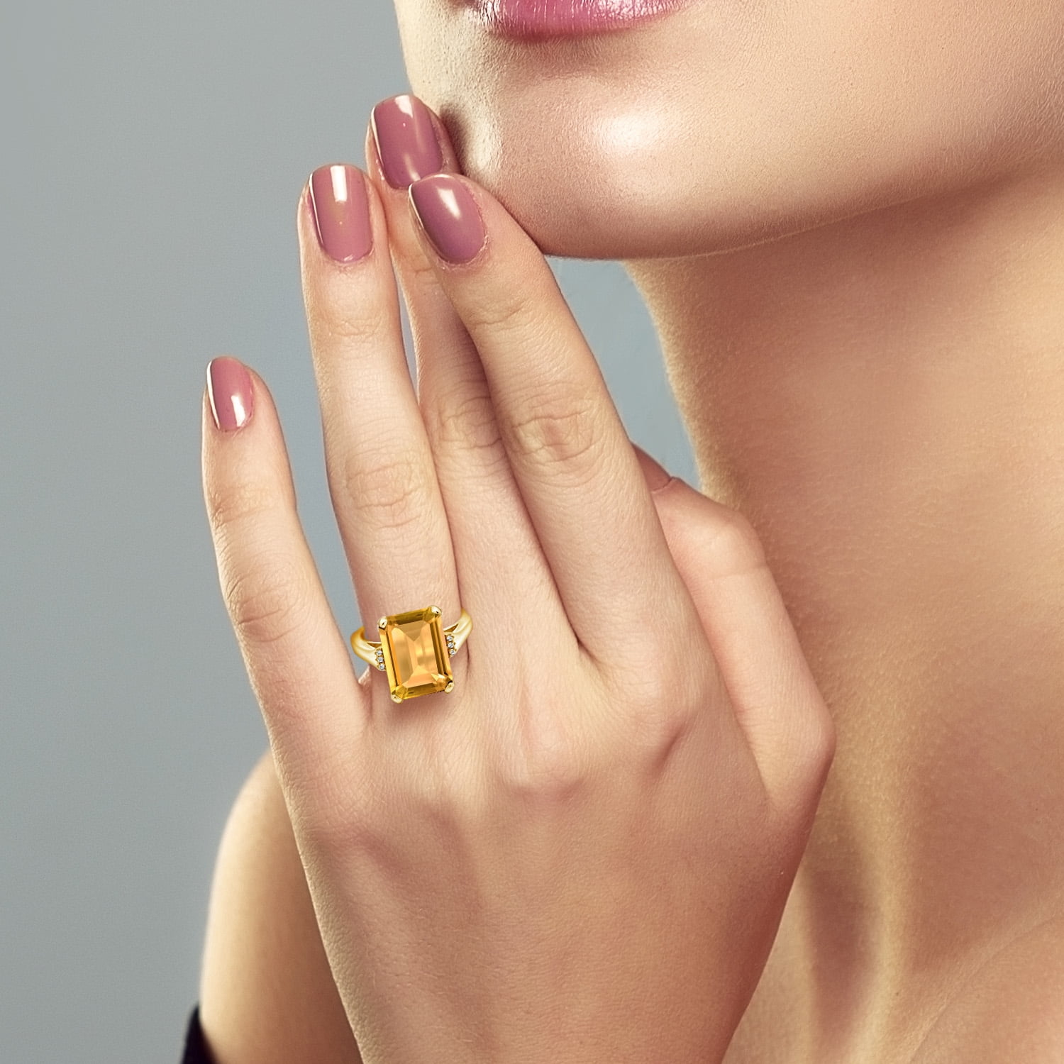 Gem Stone King 6.83 Cttw Yellow Citrine Engagement Ring for Women | 18K Yellow Gold Plated Silver| Octagon Checkerboard 14X10MM | Gemstone November Birthstone | Size 6