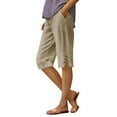 thumbnail image 2 of HKYNLAG Bermuda Shorts for Women Linen Shorts Knee Length Elastic Waist Long Shorts Casual Summer Shorts Petite Capri Pants Dressy Summer Beach Shorts with Pockets Khaki XL, 2 of 7