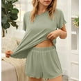 thumbnail image 5 of DAKIMOE Womens Pajamas Set, 2 Piece Ribbed Knit Pjs Short Sleeve Sleepwear Set Soft Pj Lounge Sets, 5 of 8