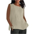 thumbnail image 3 of BiZtdJrK Women Oversized Tank Tops Solid Casual Sleeveless Pleated T Shirt Side Split Flowy Beach Blouse Beige XXL, 3 of 7
