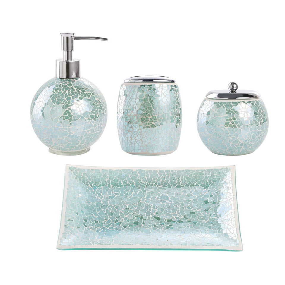 Bathroom Accessories Set, 4-Piece Glass Mosaic Bath Accessory Completes ...