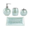 Bathroom Accessories Set, 4-Piece Glass Mosaic Bath Accessory Completes with Lotion Dispenser/Soap Pump, Cotton Jar, Vanity Tray, Toothbrush Holder (Turquoise)