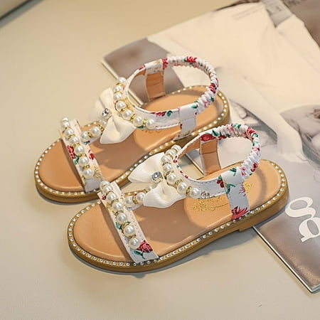 

VBXOAE Toddler Girls Summer Sandals Little Kid Open Toe Princess Dress Flats Sandals Leather Rubber Sole Princess Sandals
