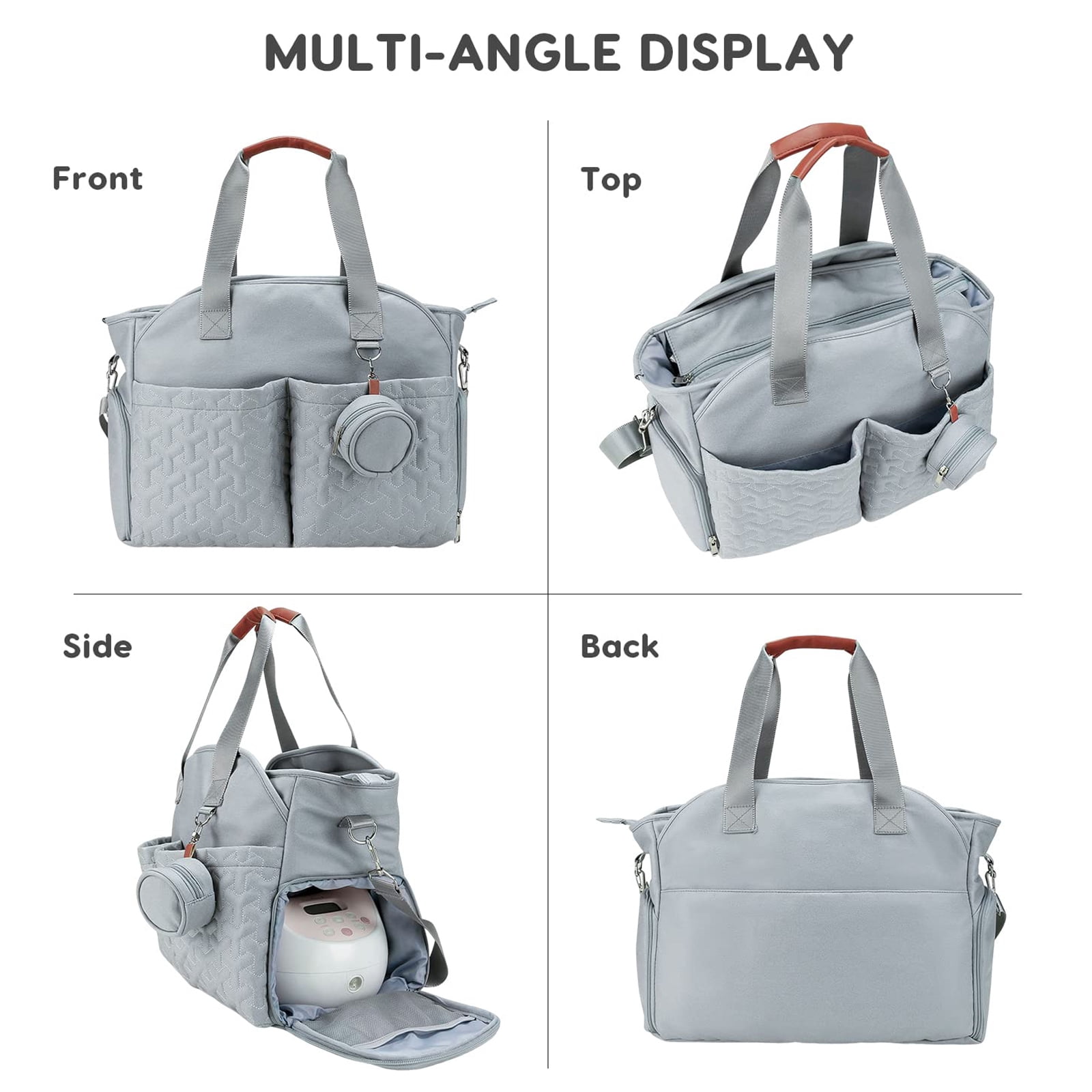 AOUNQ Diaper Bag Tote with 3 Cooler Pockets, Breast Pump Bag, Mommy Bag for Hospital, Large Travel Diaper Bag for Girl&Boy
