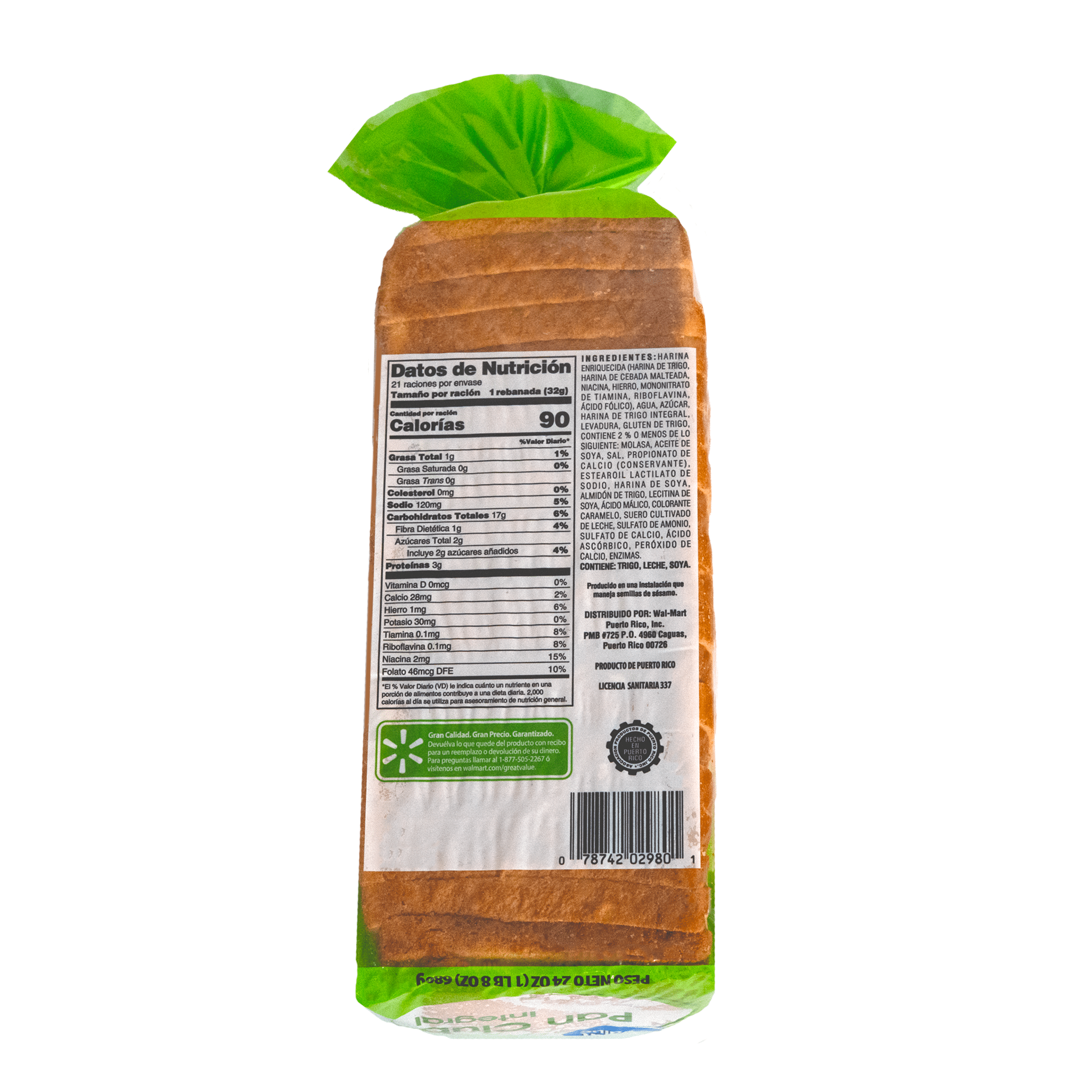 Great Value, Whole Wheat Club Sandwich Sliced Bread Loaf, 24 oz Regular Size, Shelf Stable