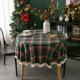 thumbnail image 2 of Borlas a cuadros decoración navideña mantel redondo tejido poliéster algodón rojo verde cubierta de mesa para decoración de comedor de fiesta en casa, 2 of 4