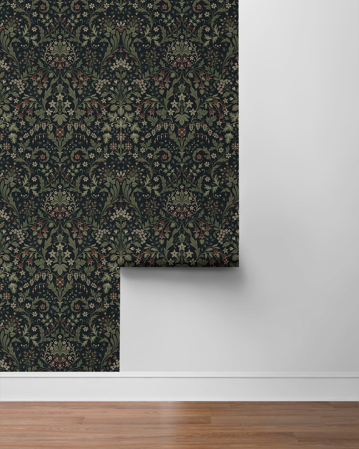 NextWall Midnight Blue & Sage Filigree Floral Peel and Stick Wallpaper - 20.5 in. W x 18 ft. L Roll
