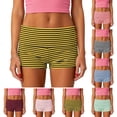 thumbnail image 1 of Shorts Cortos a Rayas para Mujer con Cintura Media Doblada, Pantalones de Pijama Suaves y Cómodos de Verano para Yoga, Amarillo, M, 1 of 1