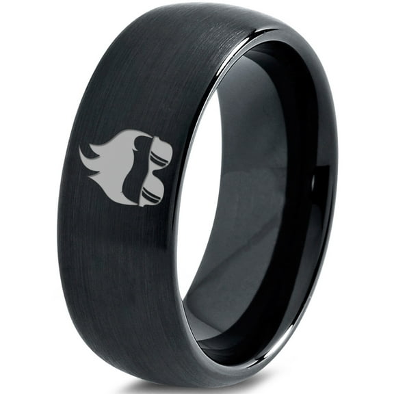 Tungsten Cool Guy Nerd Glasses Geek Hair Game Band Ring 8mm Men Women Comfort Fit Black Dome Brushed Polished