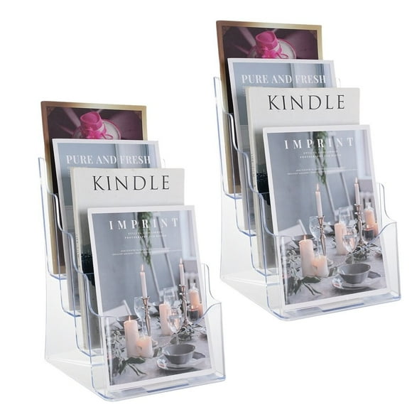 Brochure Holder, 4-Tier Clear Acrylic Brochure Display Rack Stand, Literature Organizers for Home Office, 2 Peices