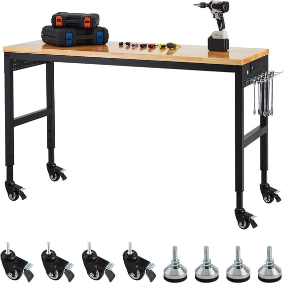 EastVita 72Inch Heavy-Duty Garage Workbench with Power Outlets 2000 lb Capacity Adjustable Height (29.5-38.4Inch)