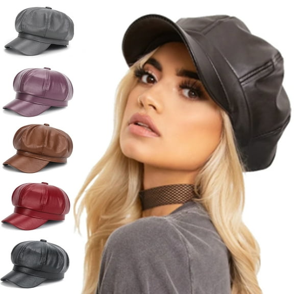 Visland 5 Colors Women Beret Hat, Adjustable Fashion Faux Leather 8 Panels Painter Hat 1 PC