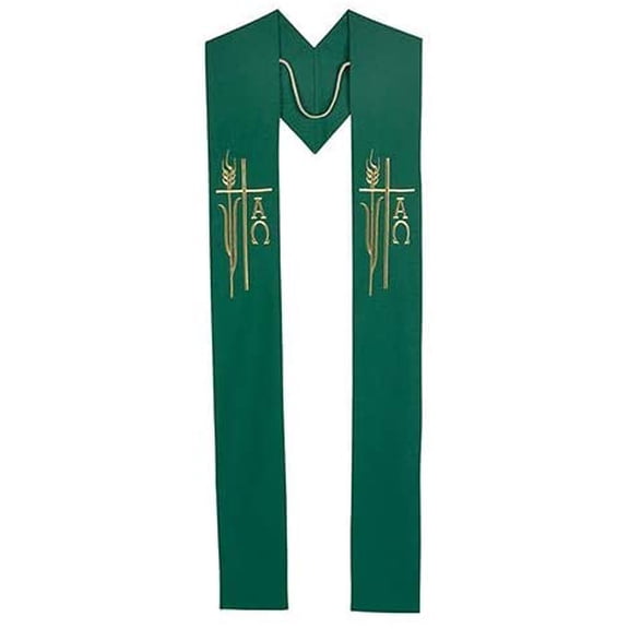 "Embroidered Alpha Omega Stole (Green) 110"" L"