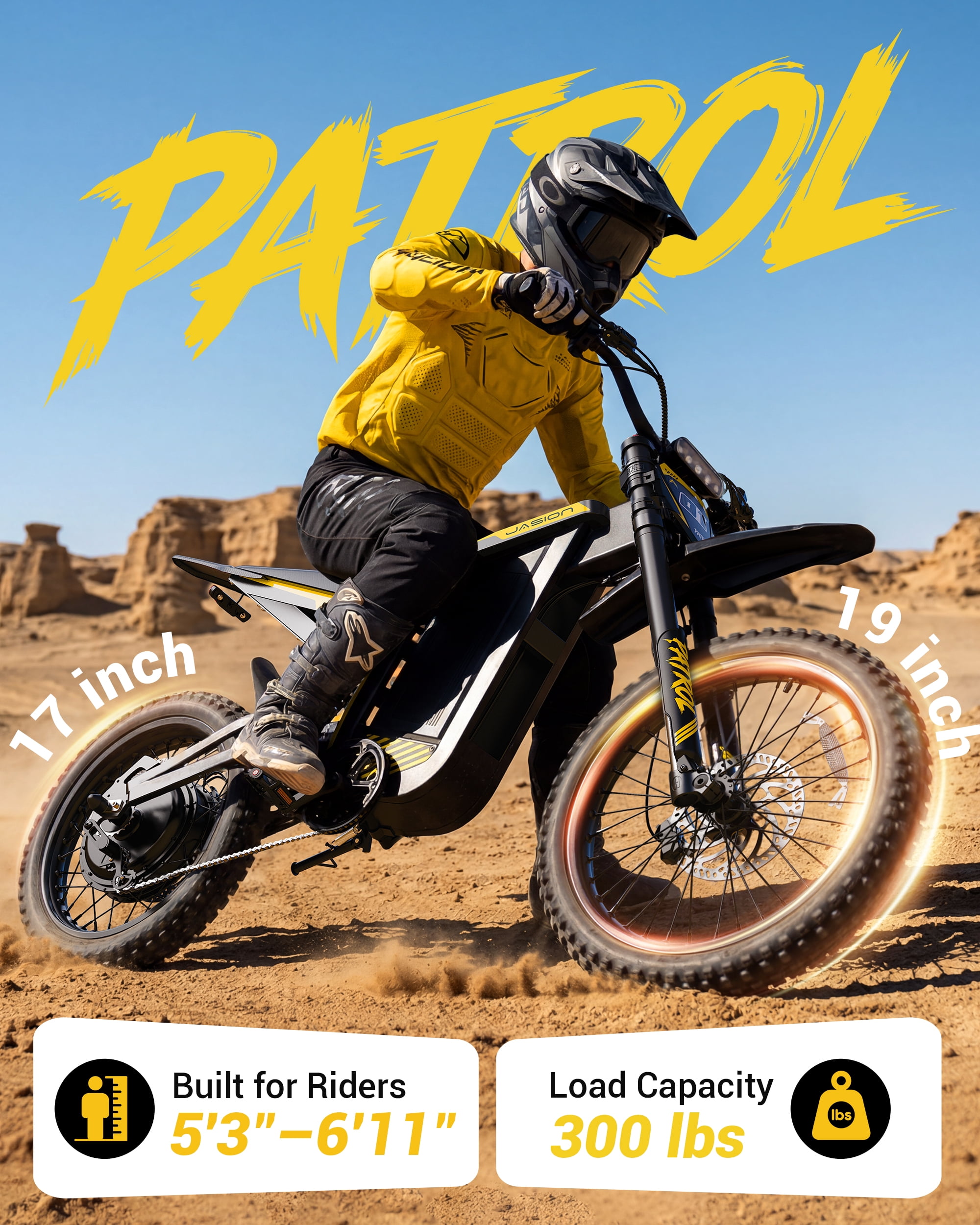 Jasion Patrol Electric Dirt Bike for Adults 19"/17", 4000 Peak Motor Ebike 52V 30AH, Fat Tire Electric Motorcycle, UL 2849