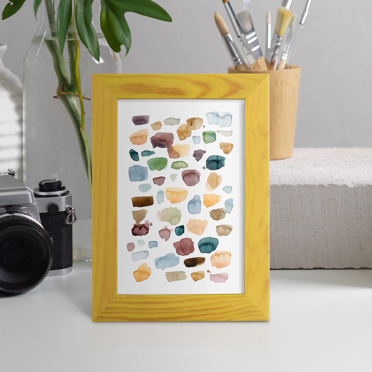 Shattered Segments I - Framed Print w/glass - Sunflower Yellow