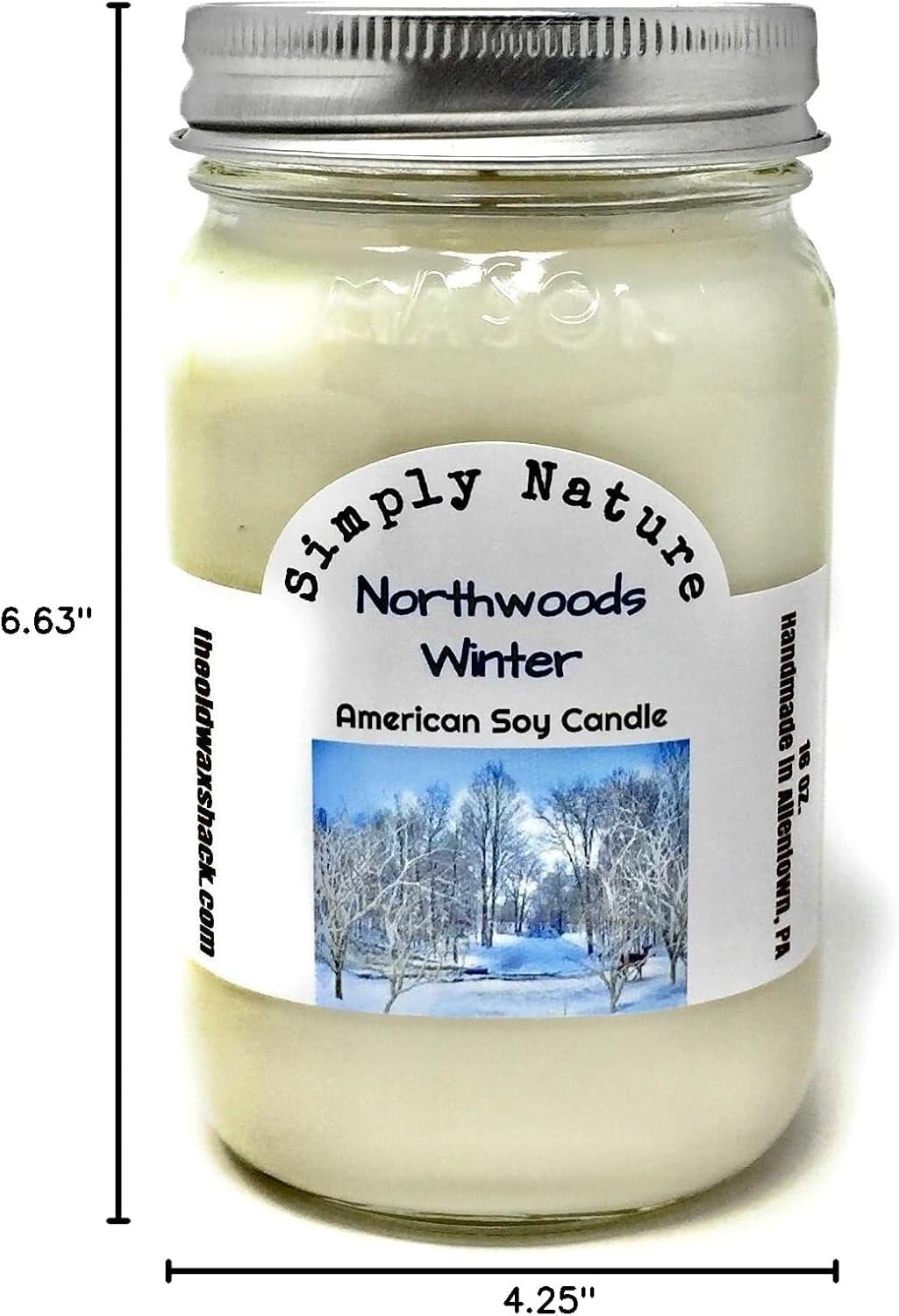 North Woods Winter, 100% Soy Candle, 16 Oz. Mason Jar