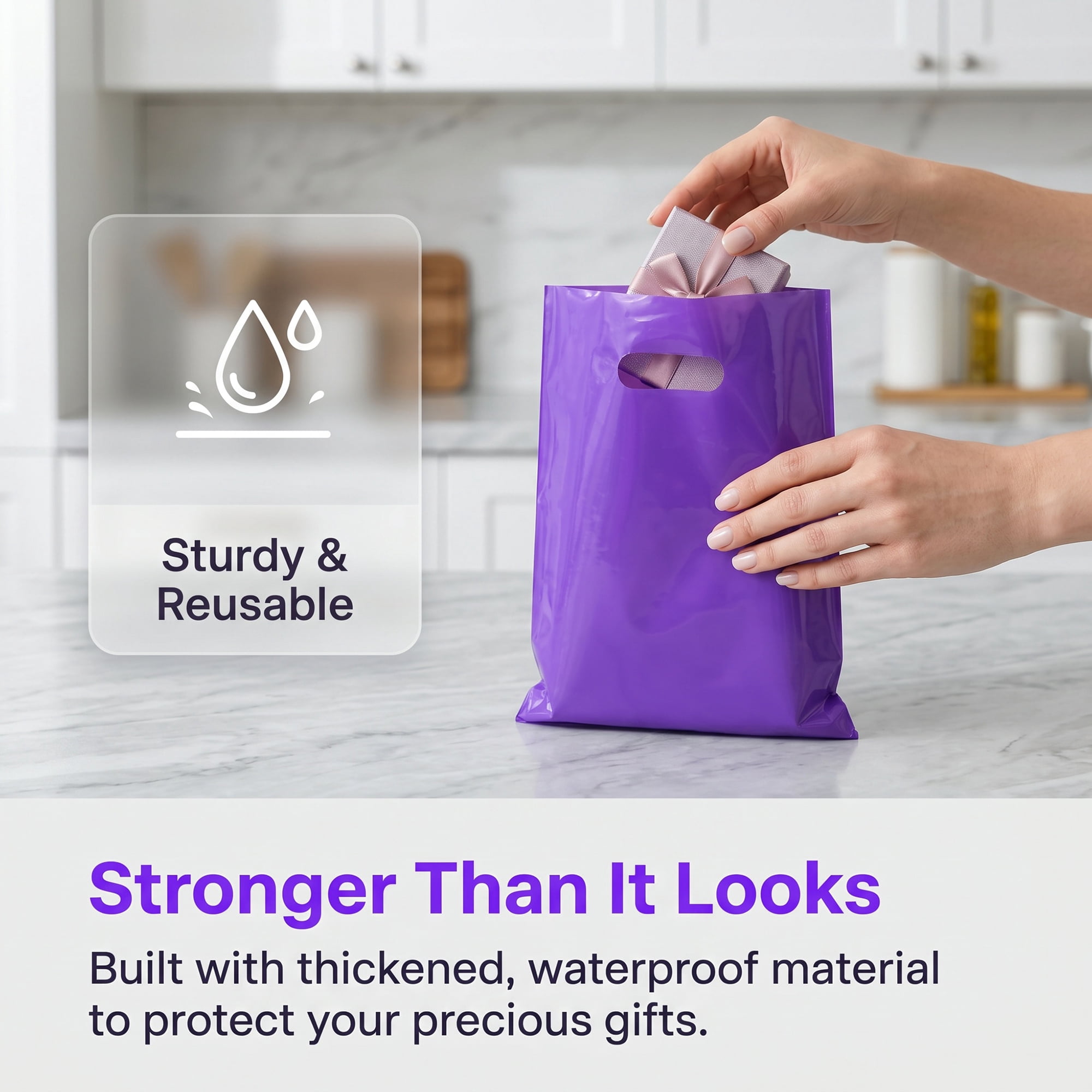 Unique Bargains 50Pcs Premium Waterproof Gift Bags Purple 9.8" x 13.8"
